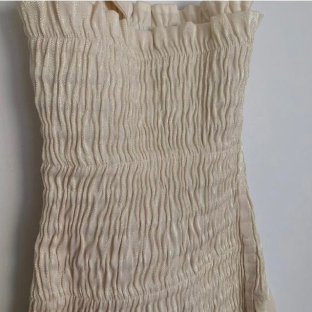 AREA**Ivory Ruched Lame Cocktail Dress*Large $980 - Picture 9 of 12